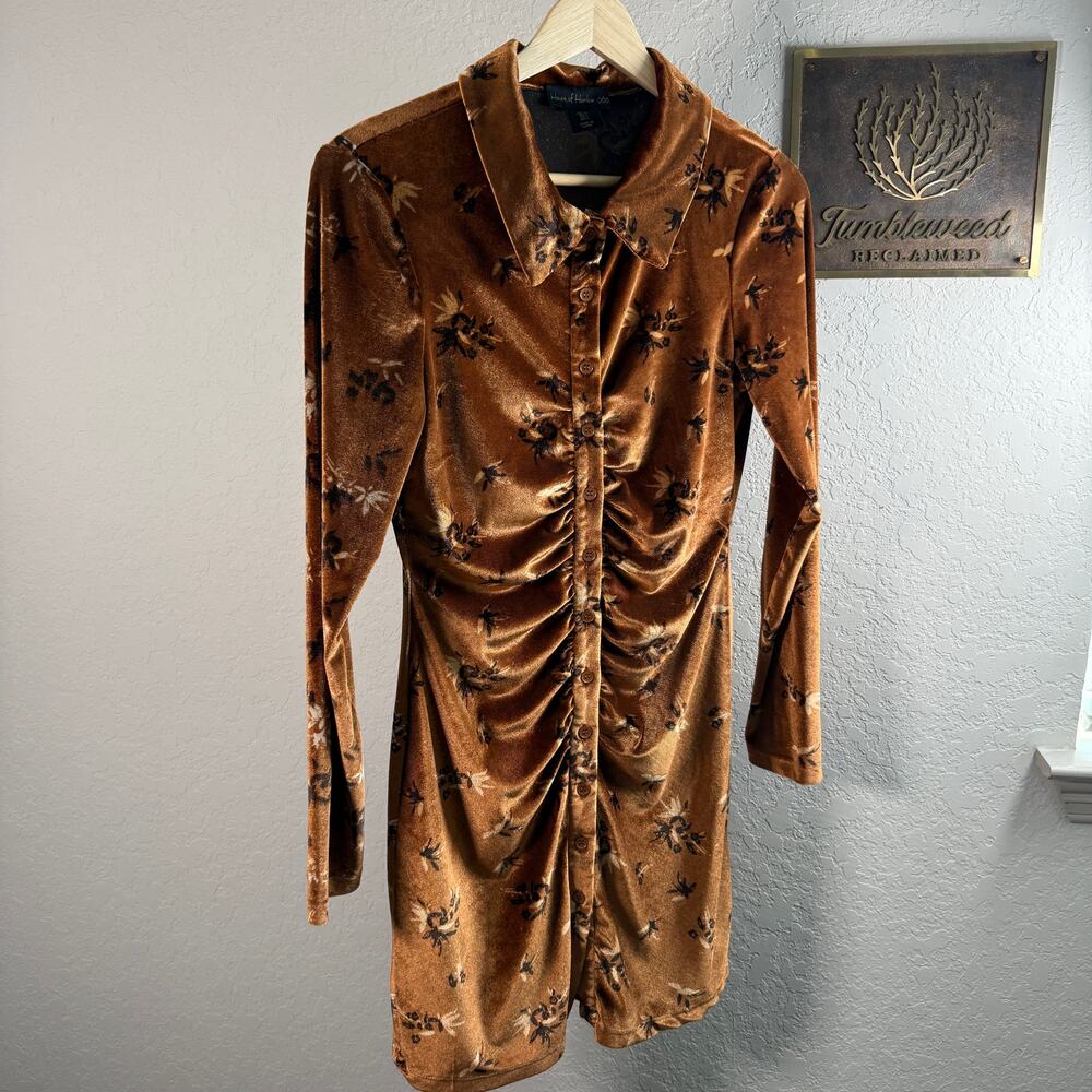 Women's House of Harlow Amber Floral Ruched Front Button Front Dress Size Small - Picture 2 of 10
